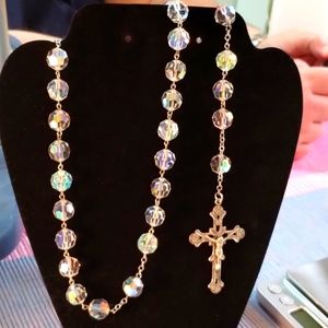 Massive Vintage Crystal Sterling Silver Rhodium Plated Rosary Beads